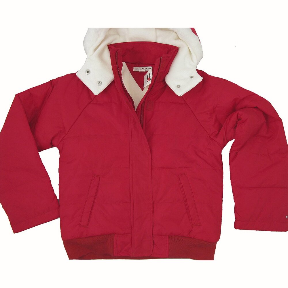 NEW Tommy Hilfiger Girls Winter Jacket! Red Fleece Lined Hood Insulated
